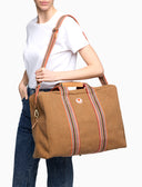 Unisex-Wochenendtasche aus einfarbigem beigefarbenem Baumwoll-Canvas