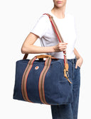 Unisex-Wochenendtasche aus einfarbigem, blauem Baumwoll-Canvas