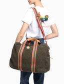 Unisex-Wochenendtasche aus einfarbiger grüner Baumwoll-Canvas