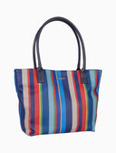 Borsa shopping grande donna in pelle martellata blu righe multicolor - Gallo 1927 - Official Online Shop