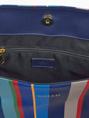 Borsa shopping grande donna in pelle martellata blu righe multicolor - Gallo 1927 - Official Online Shop