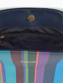 Borsa shopping grande donna in pelle martellata blu righe multicolor