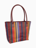 Borsa shopping grande donna in pelle martellata bordò righe multicolor - Gallo 1927 - Official Online Shop