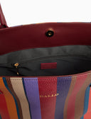 Borsa shopping grande donna in pelle martellata bordò righe multicolor - Gallo 1927 - Official Online Shop