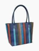 Borsa shopping grande donna in pelle martellata blu righe multicolor - Gallo 1927 - Official Online Shop
