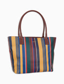 Borsa shopping grande donna in pelle martellata giallo righe multicolor