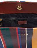 Borsa shopping grande donna in pelle martellata giallo righe multicolor
