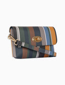 Mini bolso bandolera para mujer en piel grabada gris con rayas multicolor