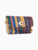 Mini bolso bandolera para mujer en piel grabada amarilla con rayas multicolor