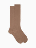 Calze lunghe uomo lana beige a coste tinta unita - Gallo 1927 - Official Online Shop