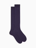 Calze lunghe uomo lana viola a coste tinta unita