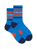 Kurze Unisex-Baumwollfrottee-Socken in Hellblau mit Streifen und Gallo-Schriftzug