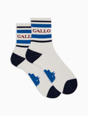 Calze corte unisex spugna di cotone bianco con righe e scritta gallo - Gallo 1927 - Official Online Shop
