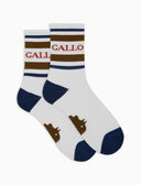Calze corte unisex spugna di cotone bianco con righe e scritta gallo - Gallo 1927 - Official Online Shop