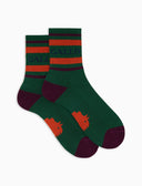 Calze corte unisex spugna di cotone verde con righe e scritta gallo - Gallo 1927 - Official Online Shop