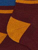 Unisex short burgundy cotton terry socks with stripes and Gallo writing