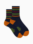Calze corte unisex spugna di cotone blu con righe e scritta gallo - Gallo 1927 - Official Online Shop