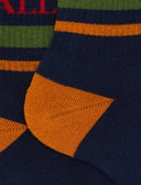 Calze corte unisex spugna di cotone blu con righe e scritta gallo - Gallo 1927 - Official Online Shop