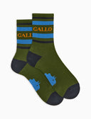 Calze corte unisex spugna di cotone verde con righe e scritta gallo
