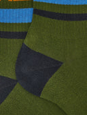 Calze corte unisex spugna di cotone verde con righe e scritta gallo