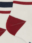 Unisex short white cotton terry socks with stripes and Gallo writing