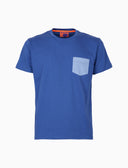 T-shirt girocollo uomo cotone tinta unita blu con taschino seersucker - Gallo 1927 - Official Online Shop