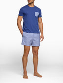 T-shirt girocollo uomo cotone tinta unita blu con taschino seersucker - Gallo 1927 - Official Online Shop