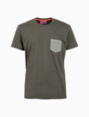 T-shirt girocollo uomo cotone tinta unita verde con taschino seersucker - Gallo 1927 - Official Online Shop