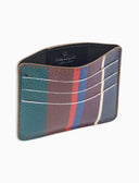 Unisex yellow hammered leather card holder with multicolor stripes