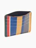 Unisex yellow hammered leather card holder with multicolor stripes