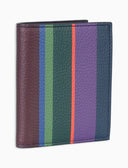 Unisex blue hammered leather card holder with multicolor stripes