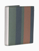 Unisex grey hammered leather card holder with multicolor stripes