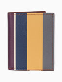 Unisex yellow hammered leather card holder with multicolor stripes