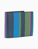 Cartera pequeña para hombre con monedero de piel martillada azul con rayas multicolor