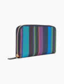 Portafoglio donna in pelle martellata blu righe multicolor