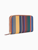 Women's yellow hammered leather wallet with multicolor stripes