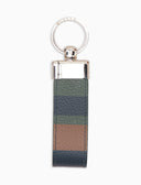 Llavero de doble tira unisex de piel martillada gris con rayas multicolor