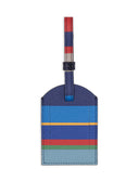 Etichetta per bagaglio unisex in pelle martellata righe multicolor blu