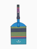 Etichetta per bagaglio unisex in pelle martellata blu righe multicolor