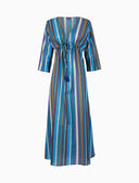 Kaftano lungo donna cotone righe multicolor verticali blu - Gallo 1927 - Official Online Shop