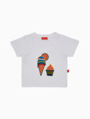 T-shirt girocollo bambino cotone tinta unita bianco con ricamo gelato - Gallo 1927 - Official Online Shop