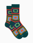 Calze corte donna cotone fantasia quadri concentrici verde - Gallo 1927 - Official Online Shop