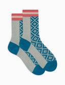 Calze corte donna cotone fantasia coste e rombi effetto scintillante azzurro - Gallo 1927 - Official Online Shop