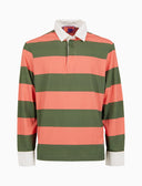 Polo rugby uomo cotone righe bicolore verde e rosa con inserti camicia - Gallo 1927 - Official Online Shop