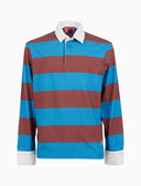 Polo rugby uomo cotone righe bicolore azzurro e marrone con inserti camicia - Gallo 1927 - Official Online Shop