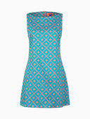 Abito corto senza maniche donna cotone fantasia rombi azzurro - Gallo 1927 - Official Online Shop