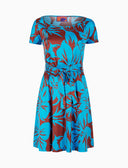 Abito corto con cintura maniche corte donna fantasia fiori azzurro - Gallo 1927 - Official Online Shop