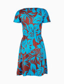 Abito corto con cintura maniche corte donna fantasia fiori azzurro - Gallo 1927 - Official Online Shop