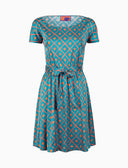 Abito corto con cintura maniche corte donna fantasia rombi azzurro - Gallo 1927 - Official Online Shop