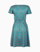 Abito corto con cintura maniche corte donna fantasia rombi azzurro - Gallo 1927 - Official Online Shop